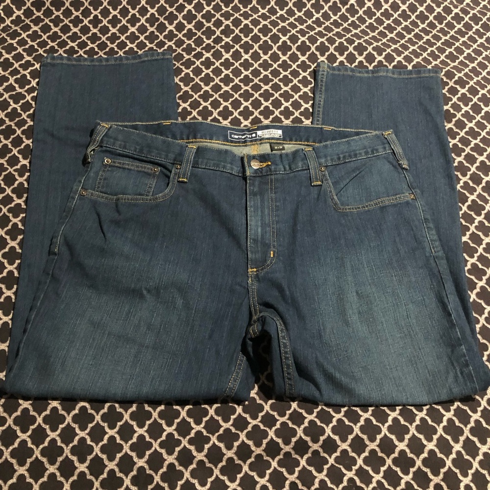 Carhartt BD2804M Mens 36X28 Relaxed Fit Rugged Flex 5 Pocket Jeans Denim Blue - Picture 5 of 10